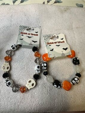 Kids Halloween Stretch Bracelet Set - Orange, Black, White